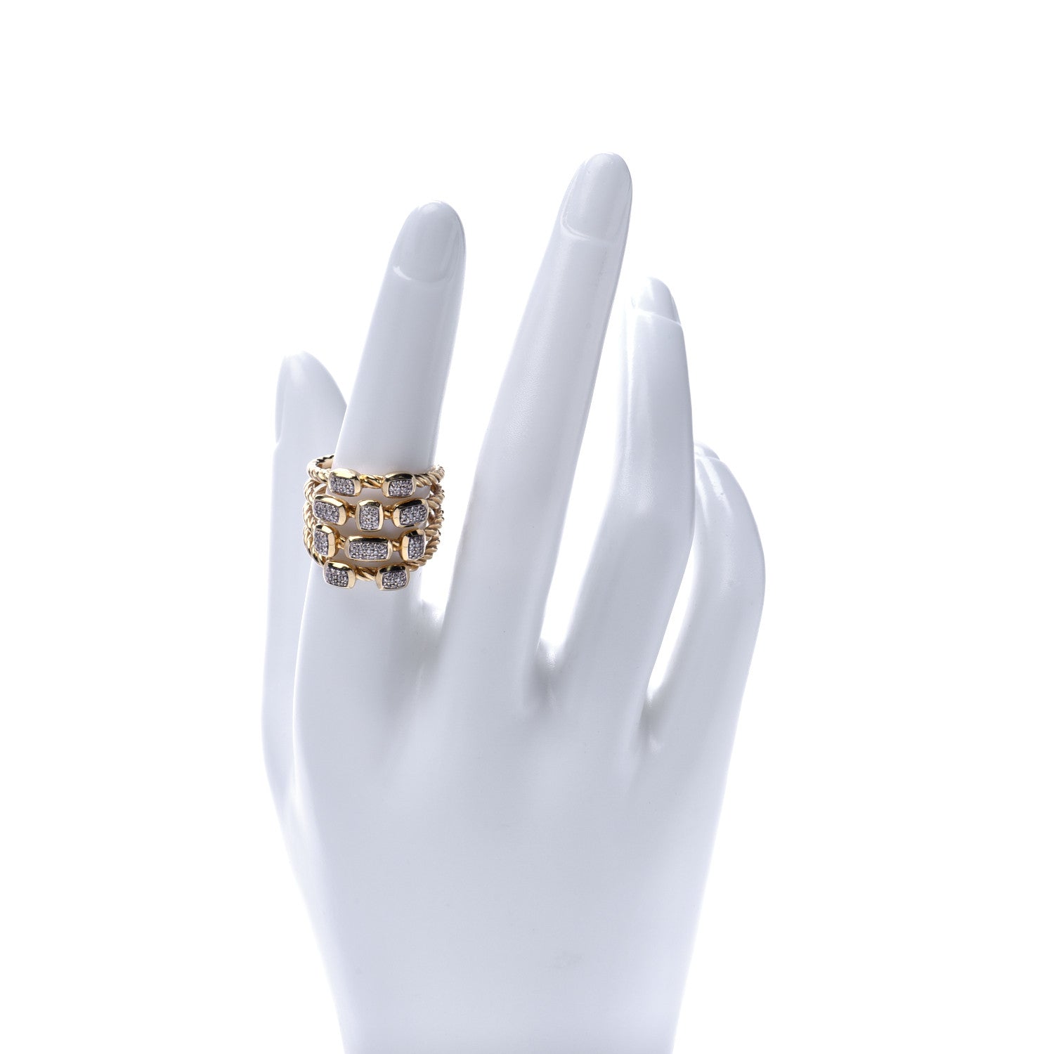 David Yurman 18K Yellow Gold Diamond Four Row Confetti Ring 54 7 2 of 6
