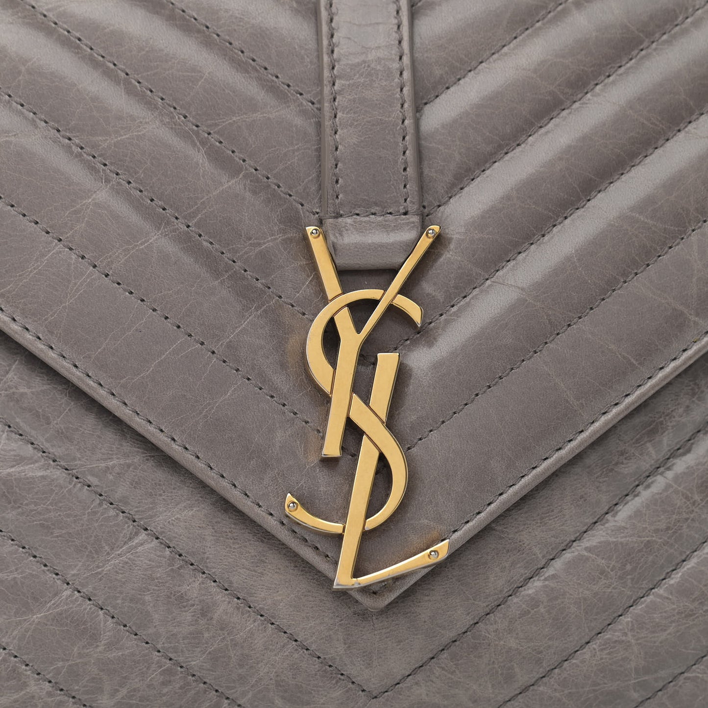 Waxed Calfskin Matelasse Chevron Medium Monogram College Bag Fog Gray