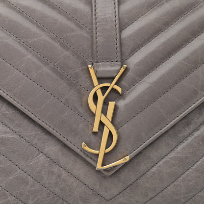 Saint Laurent Waxed Calfskin Matelasse Chevron Medium Monogram College Bag Fog Gray 9 of 17