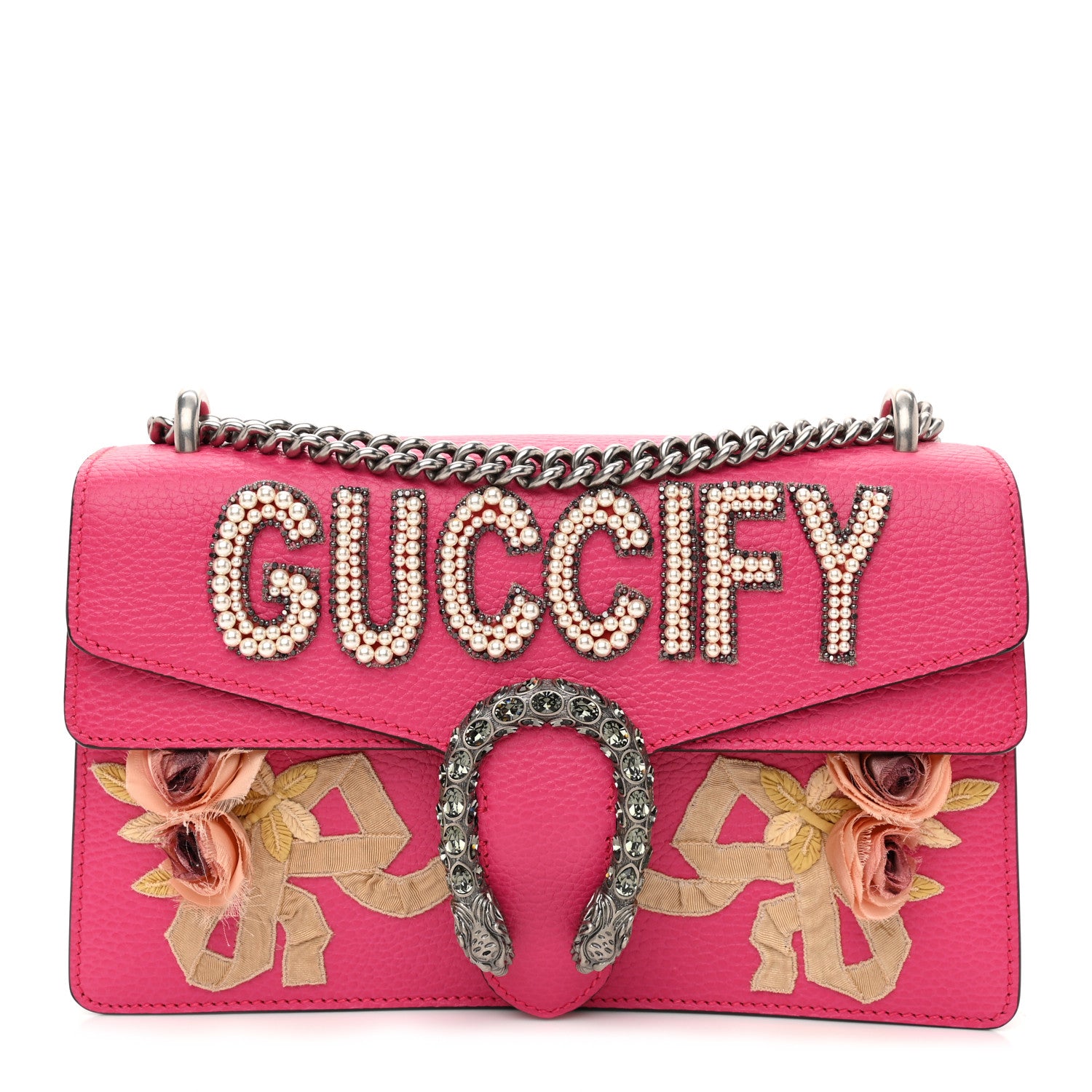 Gucci Pebbled Calfskin Embellished Guccify Small Dionysus Shoulder Bag Rosa 1 of 10