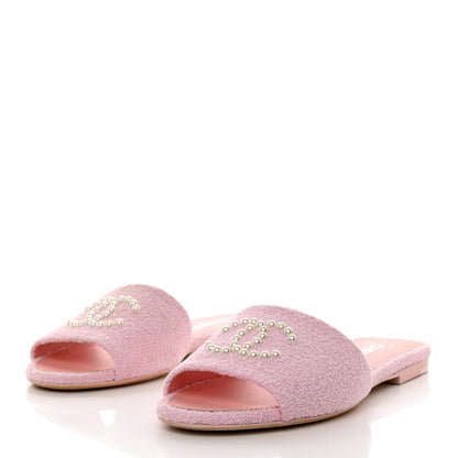 Chanel Tweed Pearl CC Sandals 39.5 Pink 3 of 10