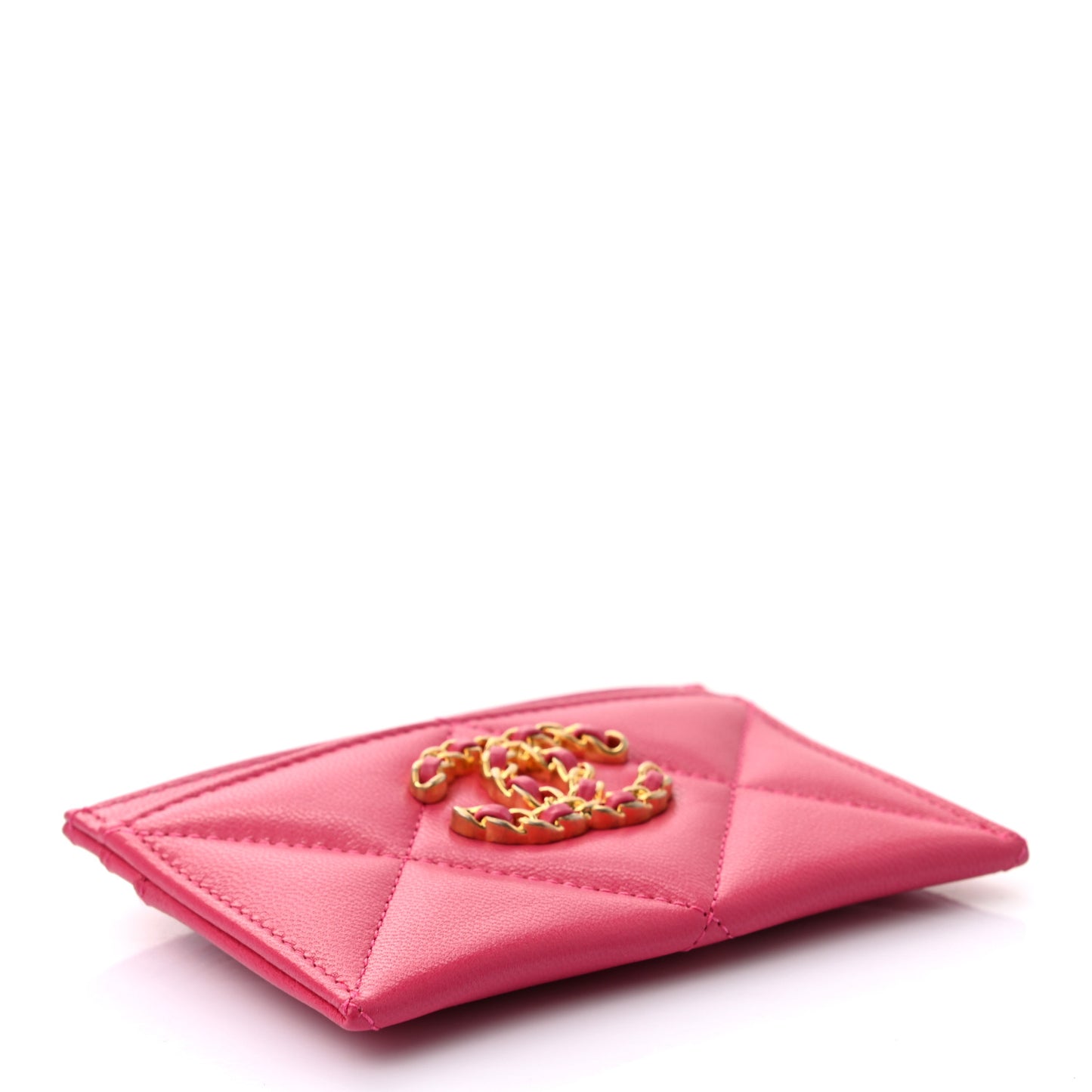 Shiny Goatskin Quilted 19 Card Holder Dark Pink
