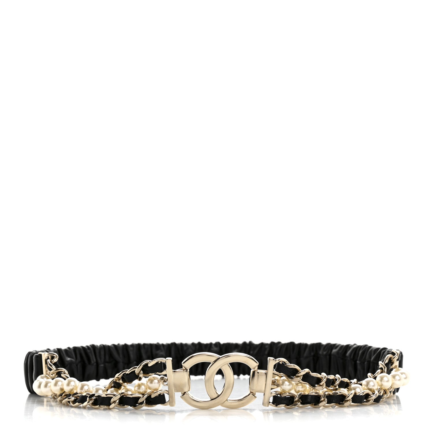 Chanel Lambskin CC Pearl Chain Belt 70 28 Black 1 of 5