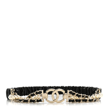 Chanel Lambskin CC Pearl Chain Belt 70 28 Black 1 of 5