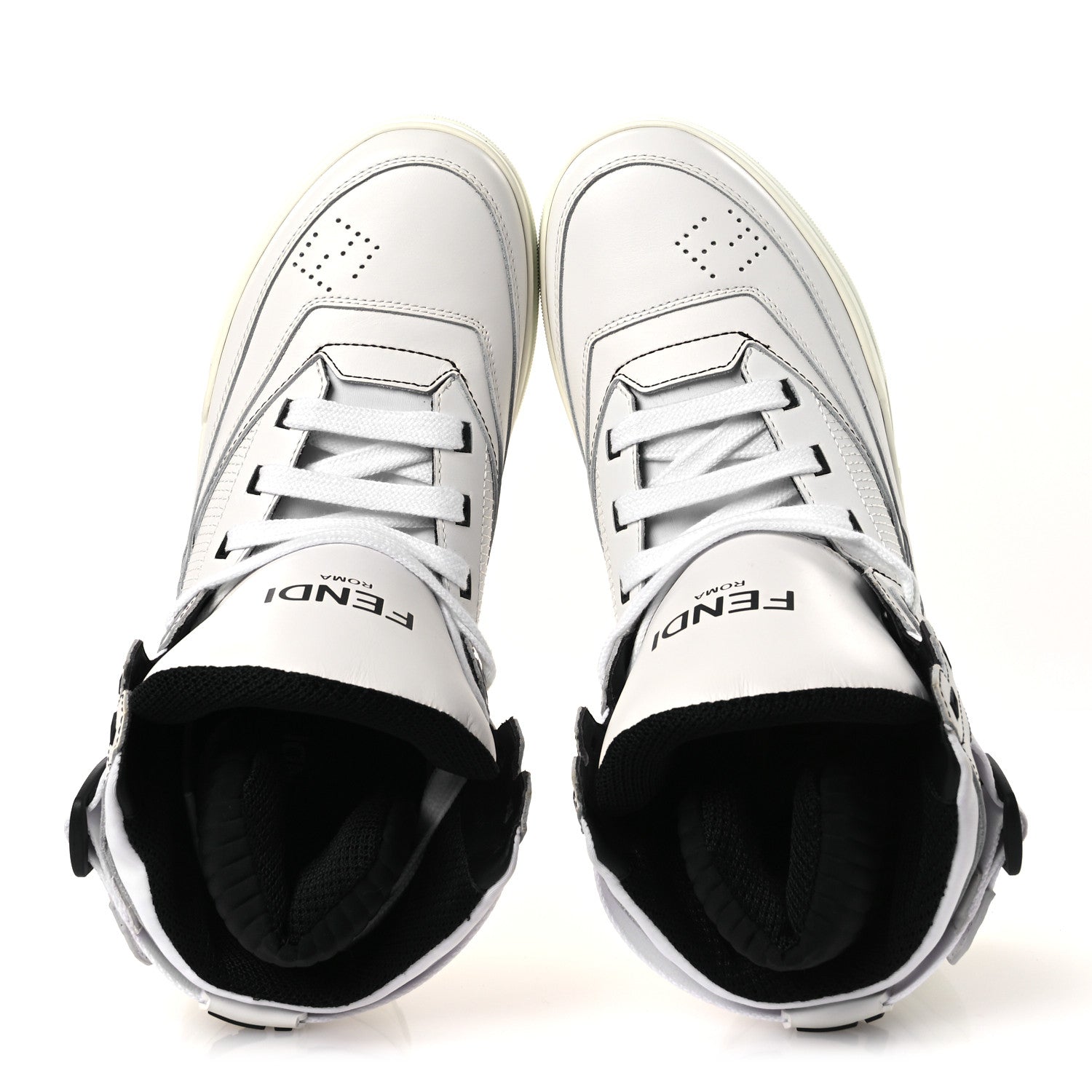 Fendi Vitello Nylon Logo Mens High Top Sneakers 7 Ultra White Black 2 of 11
