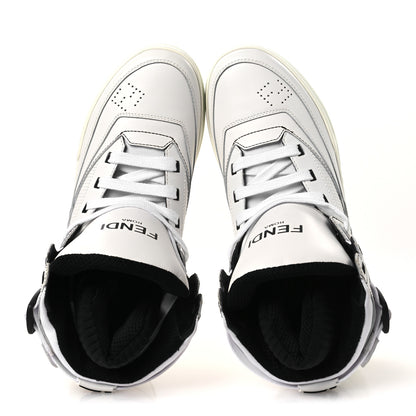 Fendi Vitello Nylon Logo Mens High Top Sneakers 7 Ultra White Black 2 of 11