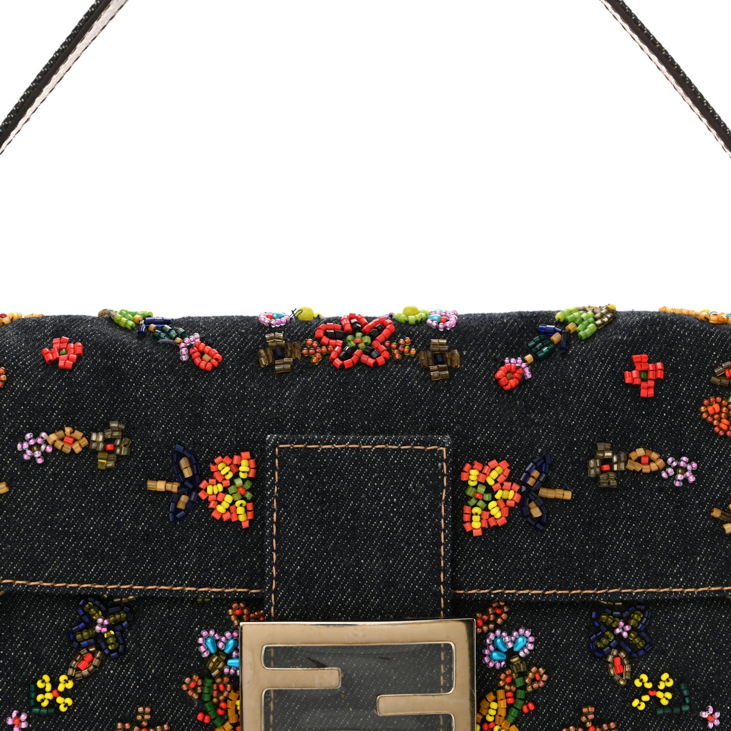 Denim Ricami Beaded Baguette Blue