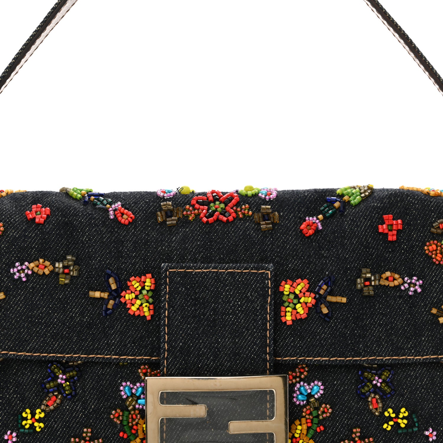 Fendi Denim Ricami Beaded Baguette Blue 6 of 10