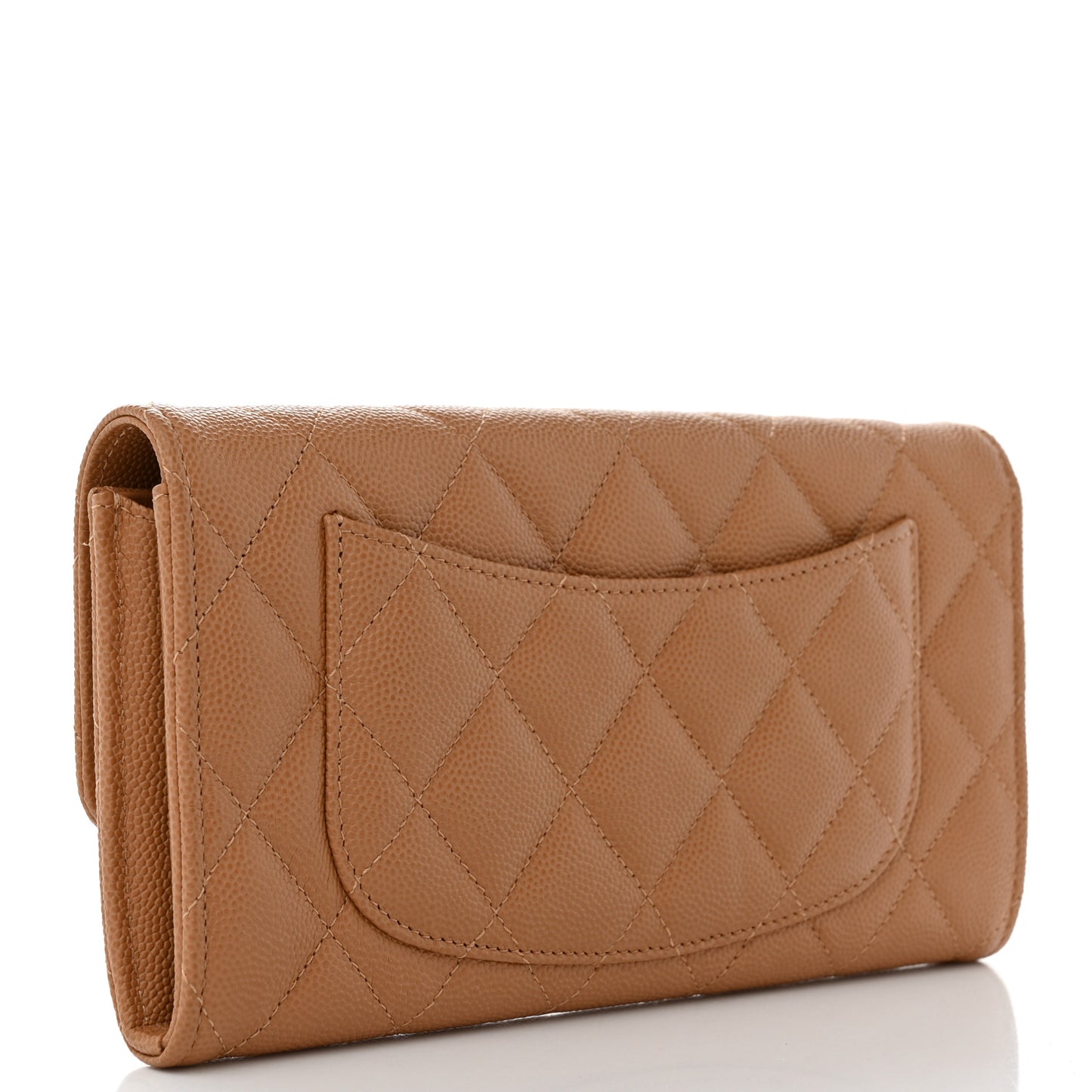 Caviar Quilted Large Gusset Flap Wallet Beige