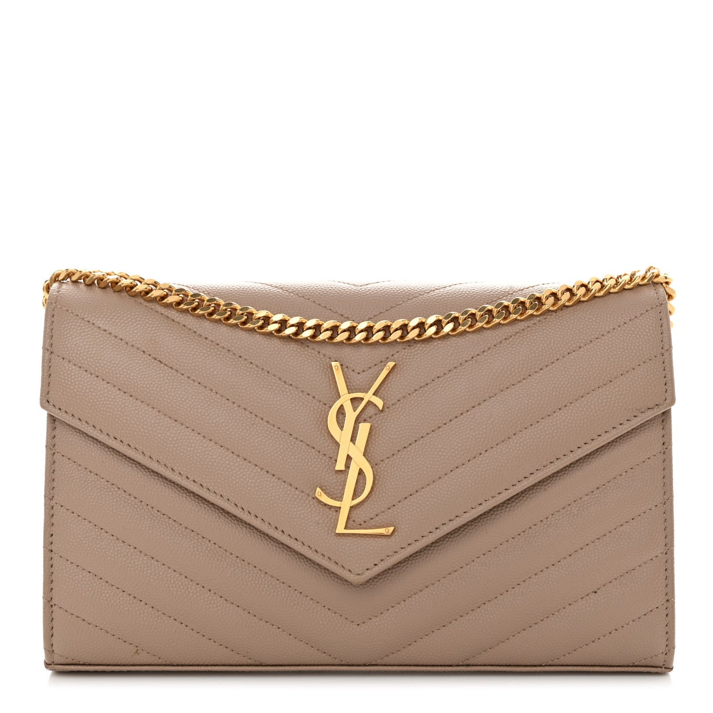 Grain De Poudre Matelasse Chevron Monogram Chain Wallet Dark Beige