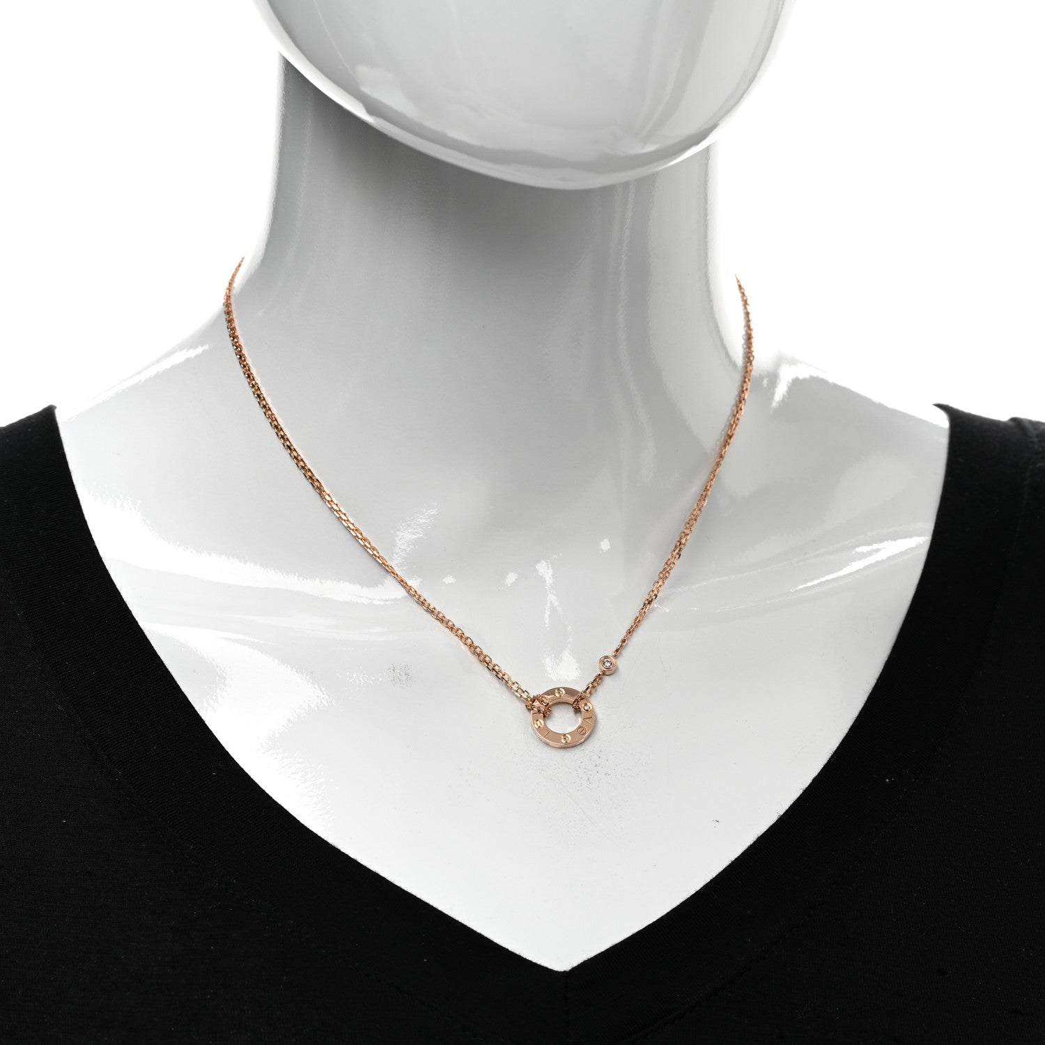 Cartier 18K Pink Gold 2 Diamond LOVE Necklace 2 of 5