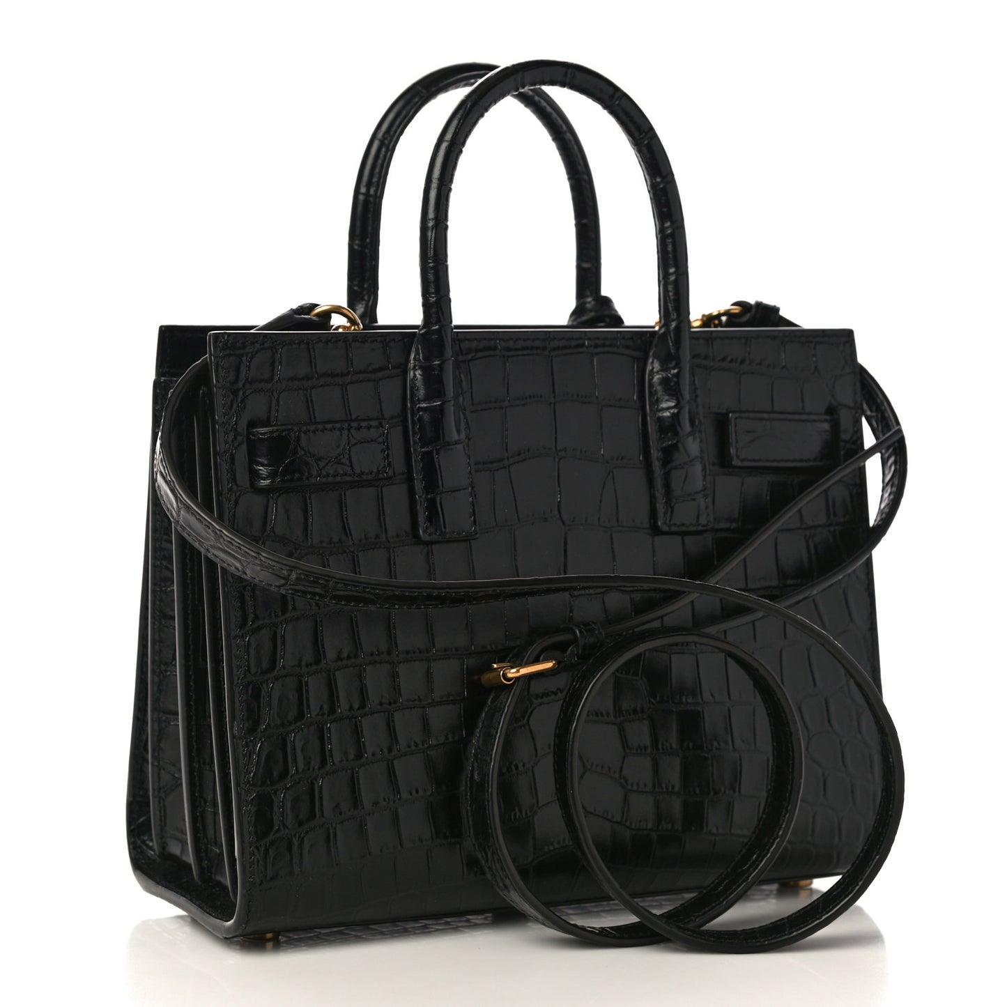 Calfskin Crocodile Embossed Nano Sac De Jour Black