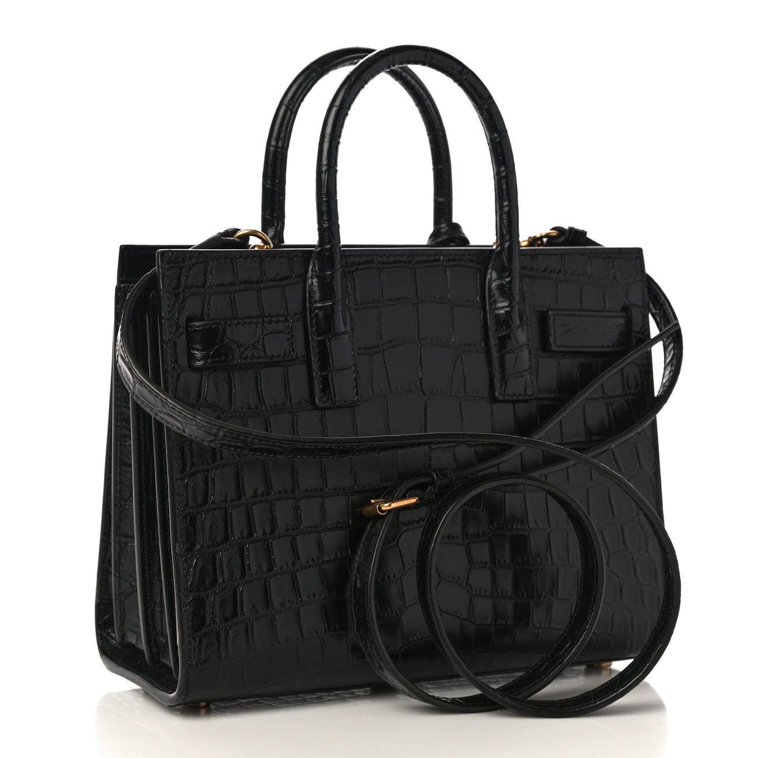 Saint Laurent Calfskin Crocodile Embossed Nano Sac De Jour Black 3 of 10