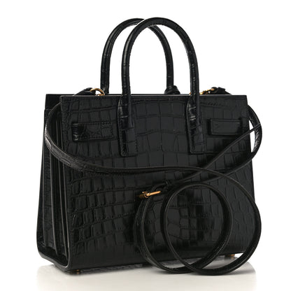 Saint Laurent Calfskin Crocodile Embossed Nano Sac De Jour Black 3 of 10