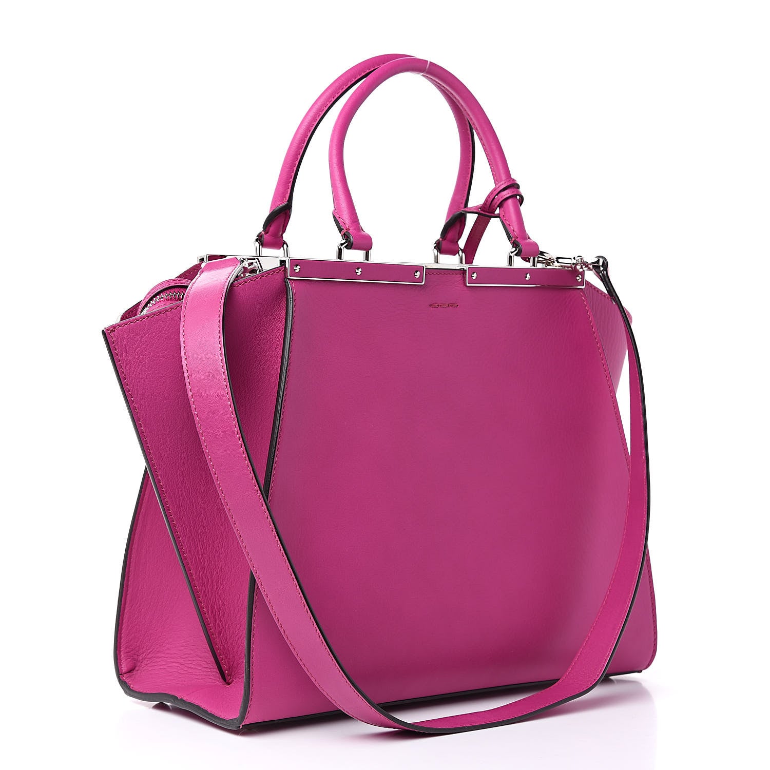 Fendi Vitello Pelo Flamingo Crocodile Embossed Petite 3Jours Tote Magenta 3 of 11
