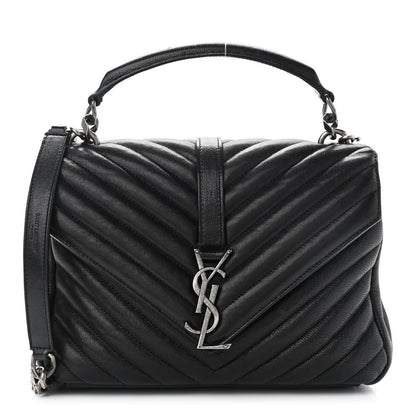 Saint Laurent Sheepskin Matelasse Chevron Monogram Medium College Bag Black 1 of 13