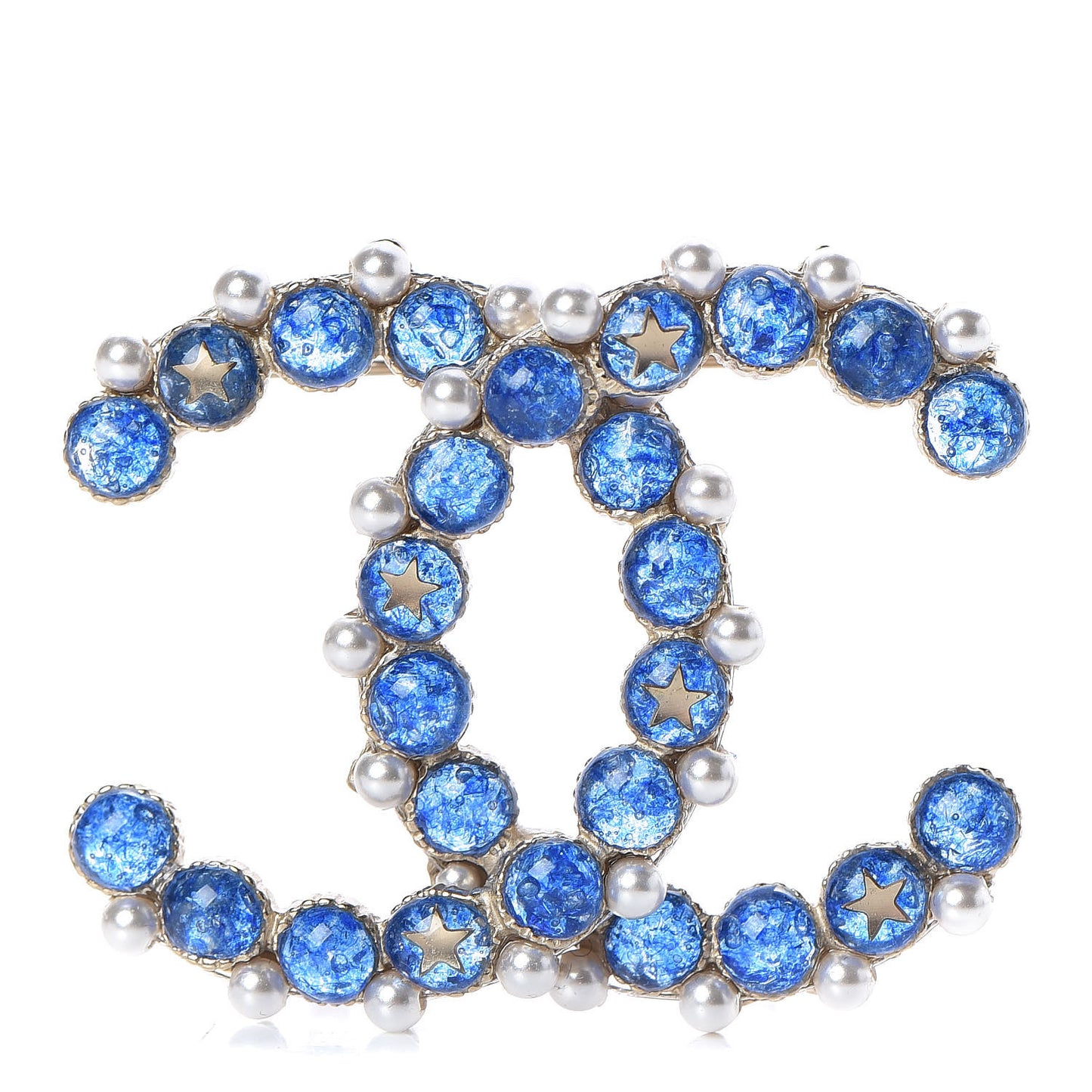 Gripoix Pearl CC Star Brooch Gold Blue