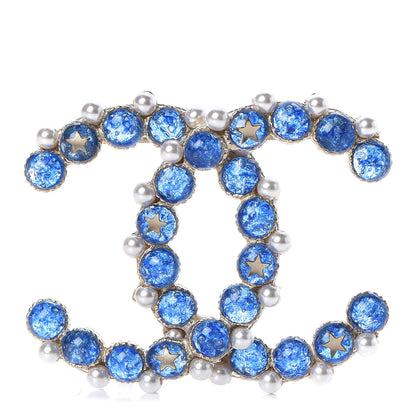 Chanel Gripoix Pearl CC Star Brooch Gold Blue 1 of 4