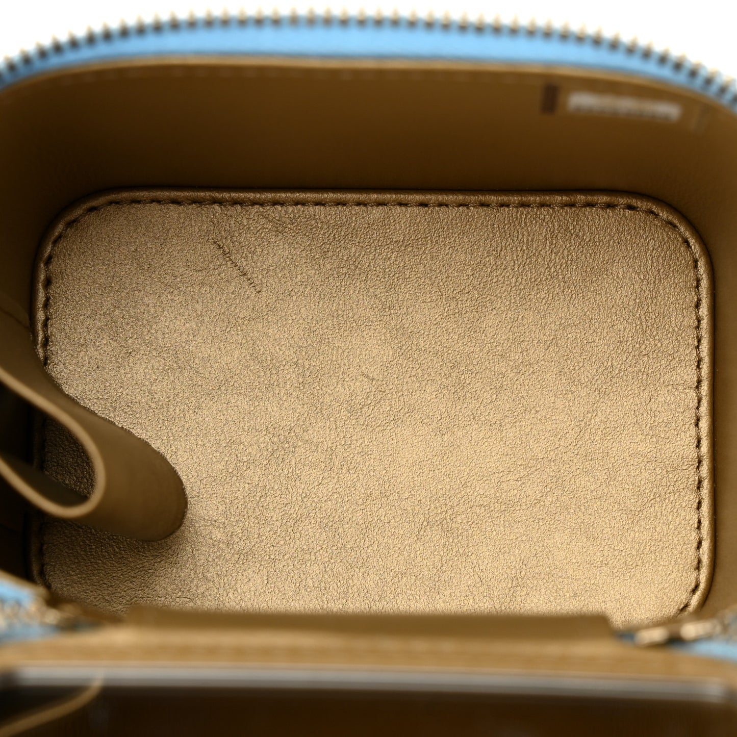 Lambskin Quilted Pearl Crush Mini Vanity Case With Chain Light Blue