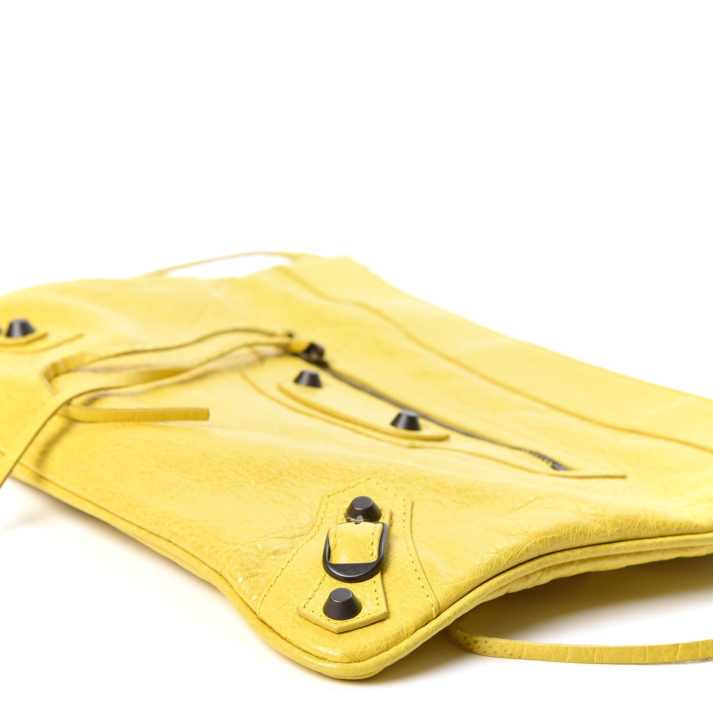 Agneau Classic Hardware Flat Handle Clutch Curry
