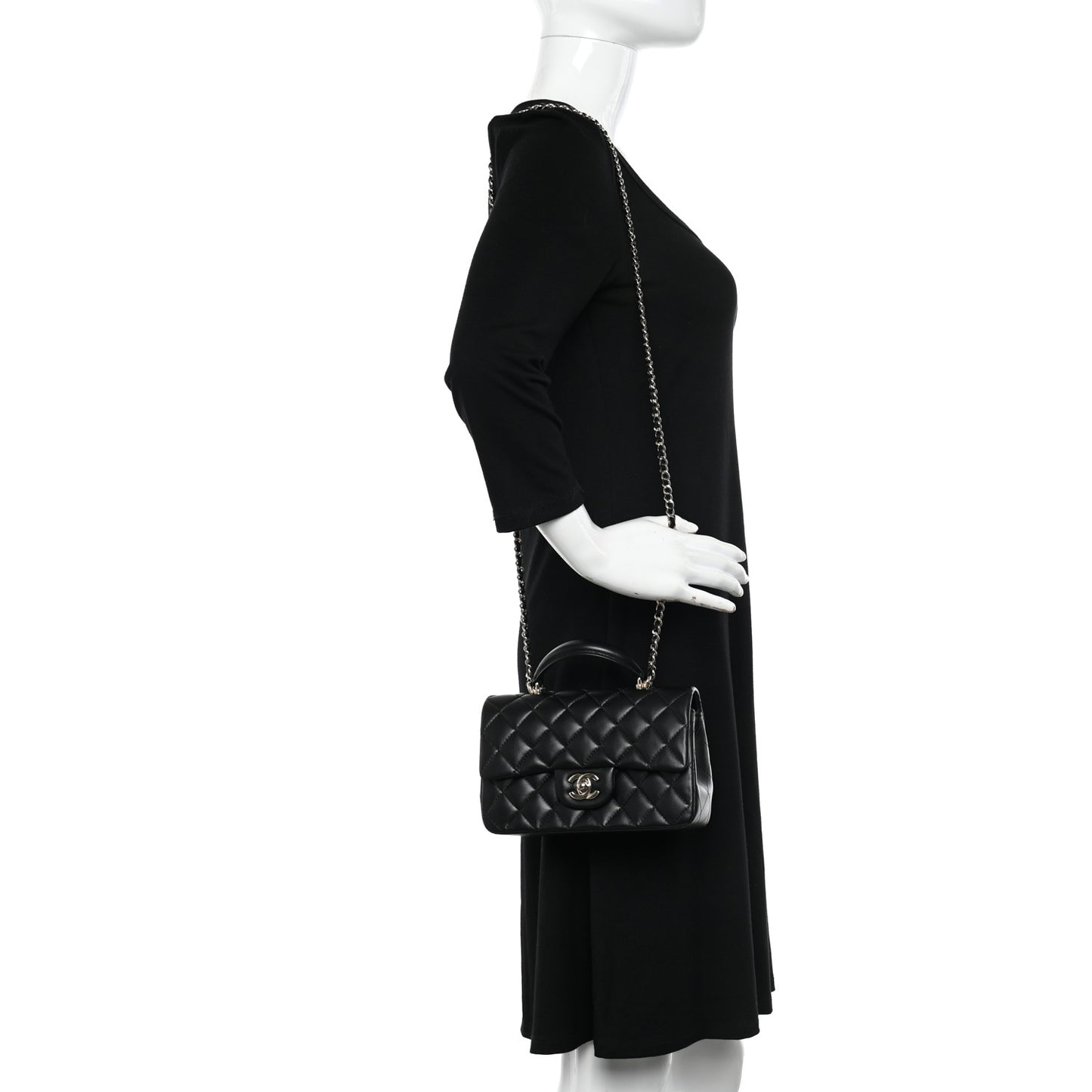 Lambskin Quilted Mini Top Handle Rectangular Flap Black