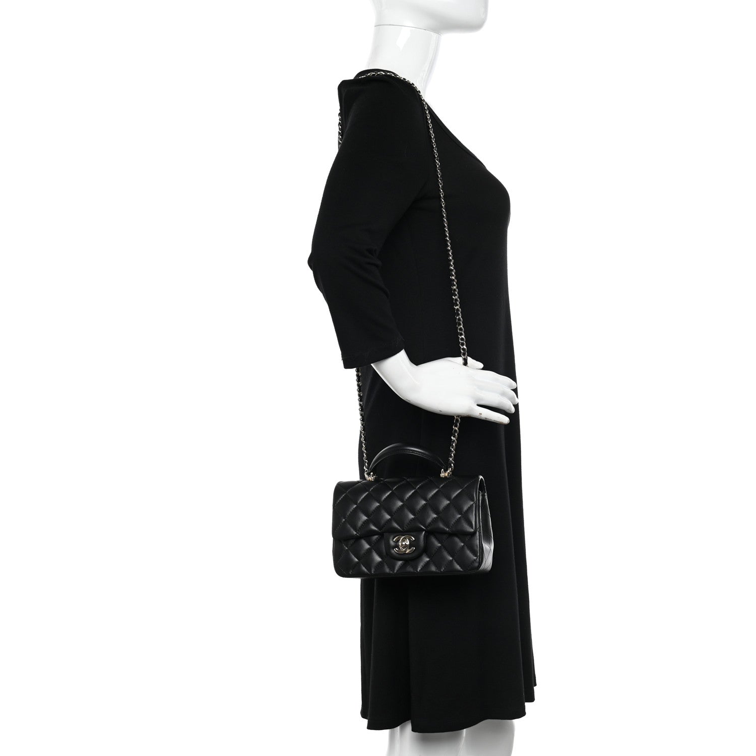 Chanel Lambskin Quilted Mini Top Handle Rectangular Flap Black 2 of 10