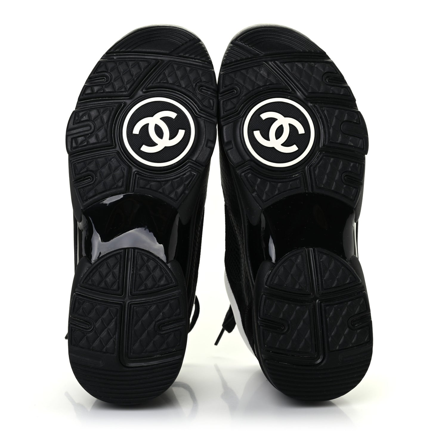 Mesh Suede Grained Calfskin Womens CC Sneakers 38 Black White