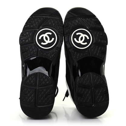 Chanel Mesh Suede Grained Calfskin Womens CC Sneakers 38 Black White 5 of 7