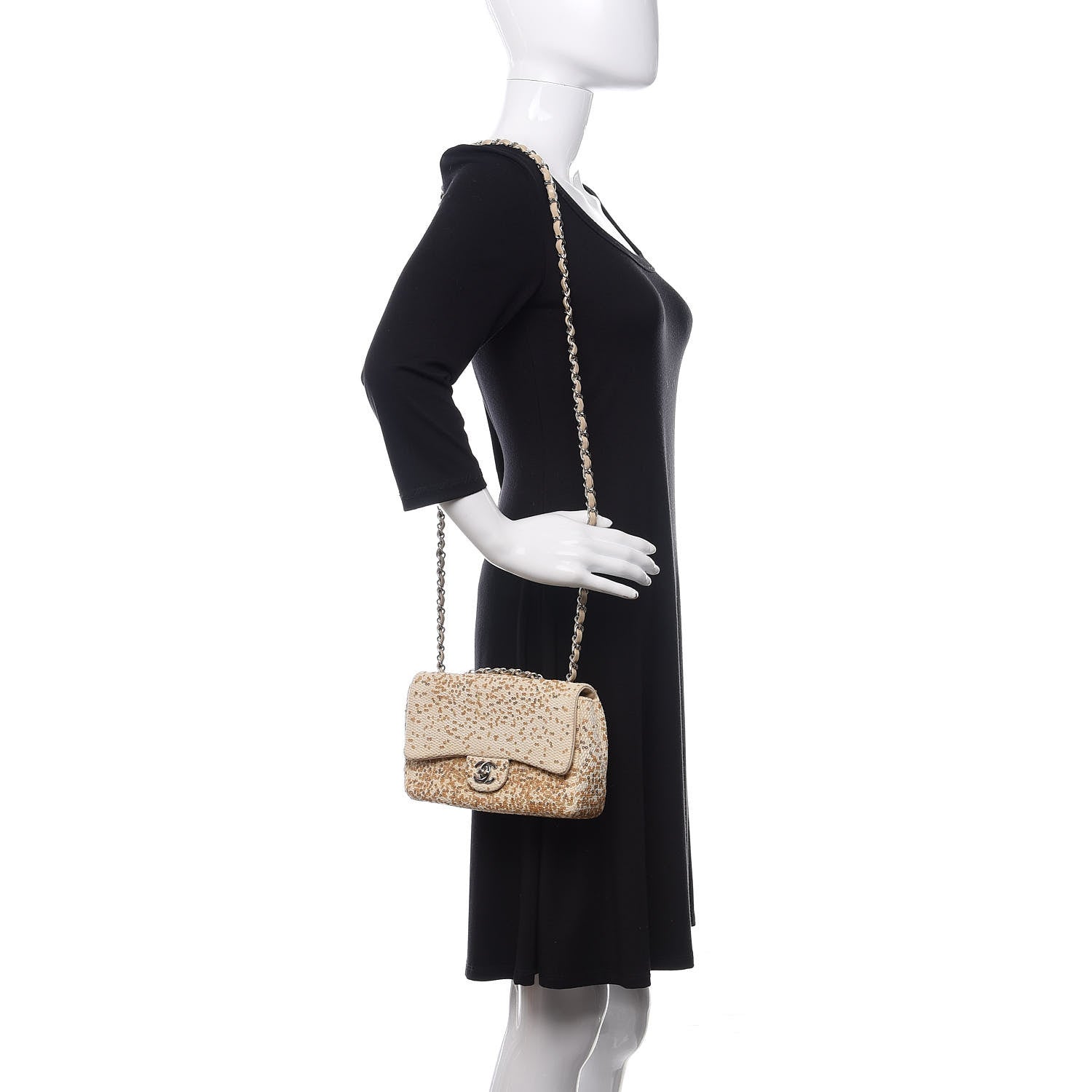 Chanel Raffia Sequin Small Single Flap Beige Gold 2 of 13