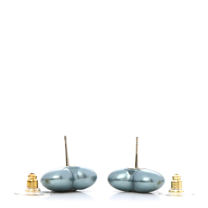 Chanel Pearl Crystal CC Heart Earrings Blue Gold 3 of 5
