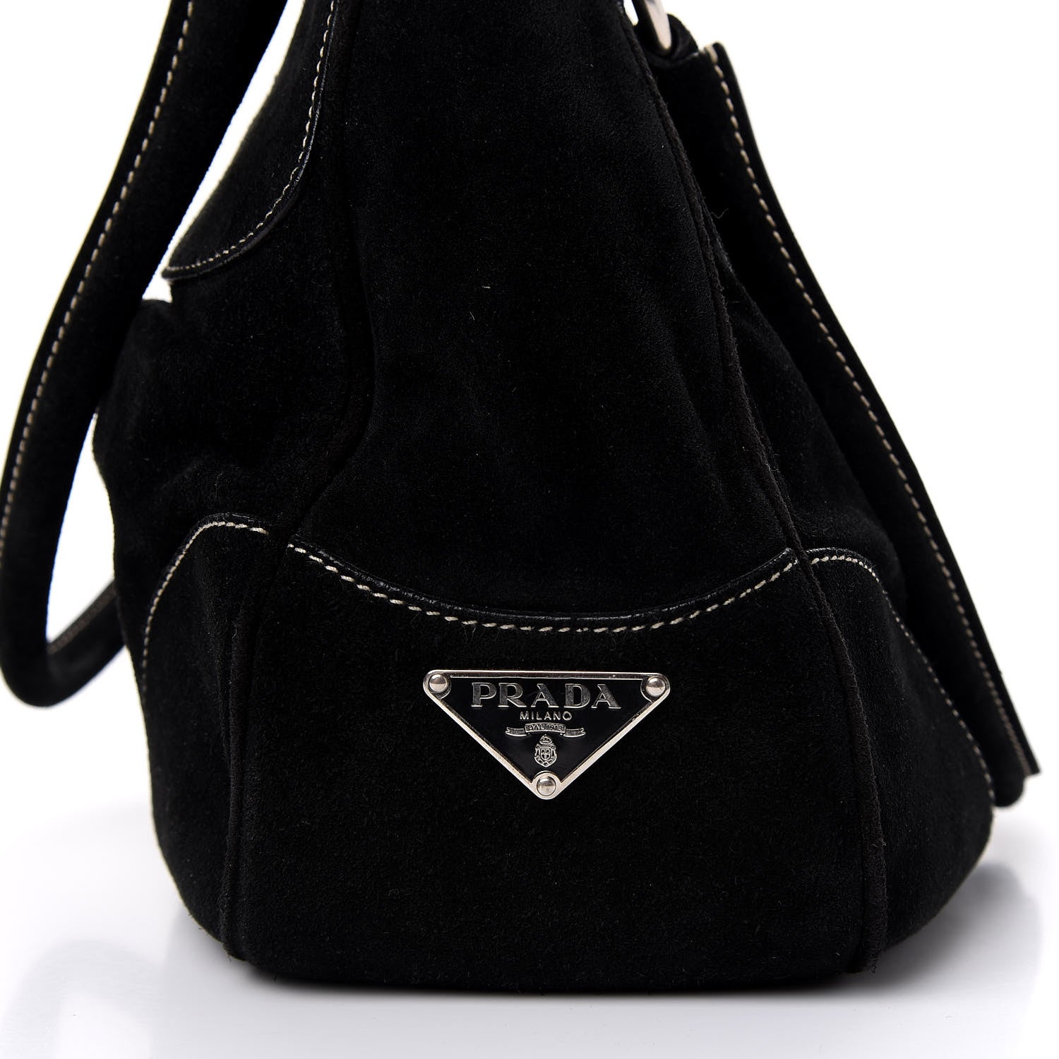 Prada Scamosciato Suede Buckle Shoulder Bag Black 9 of 9