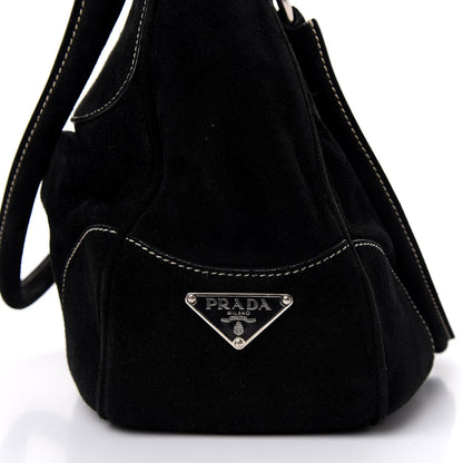 Prada Scamosciato Suede Buckle Shoulder Bag Black 9 of 9