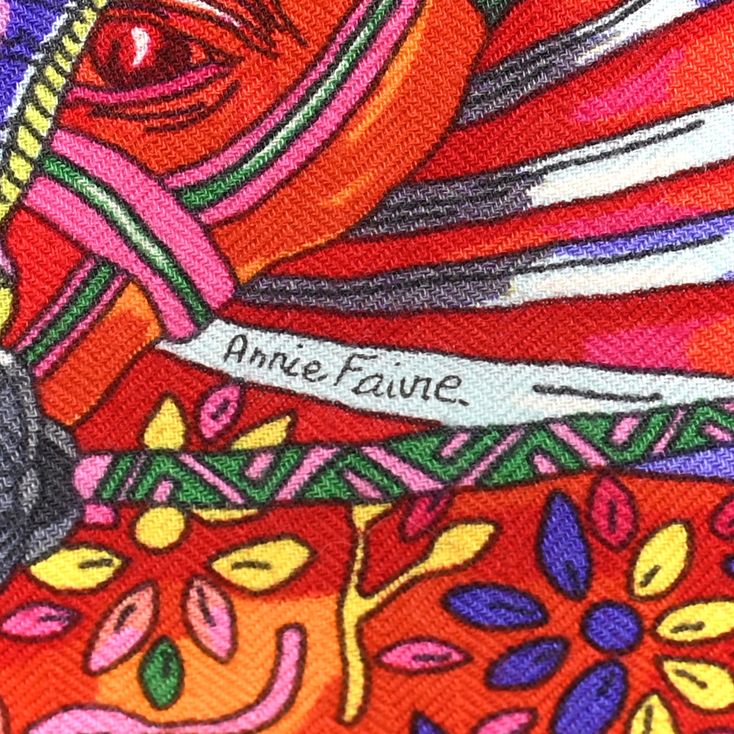 Hermes Cashmere Silk Le Songe De La Licorne Shawl 140 Black Orange Rouge Vif 6 of 6