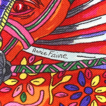 Hermes Cashmere Silk Le Songe De La Licorne Shawl 140 Black Orange Rouge Vif 6 of 6