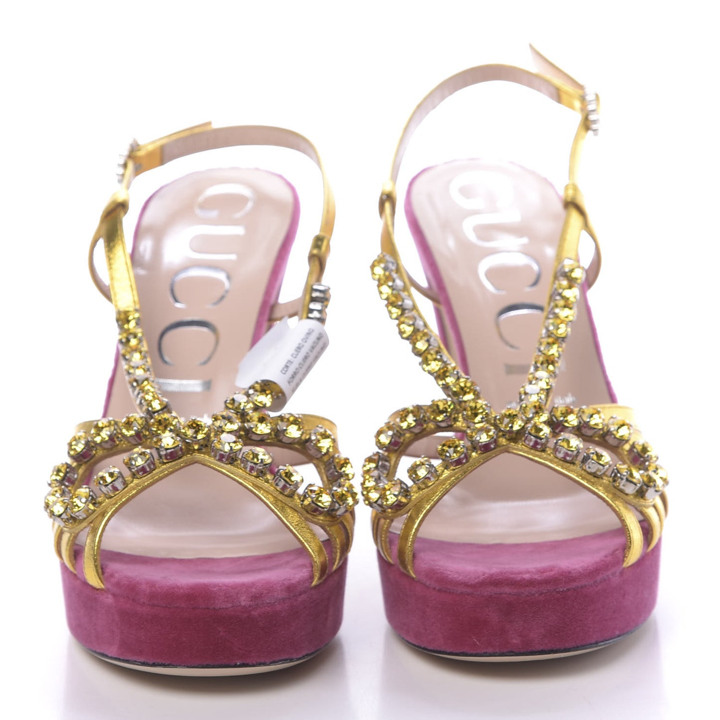 Velvet Nappa Crystal Zephyra Slingback Platform High Heel Sandals 38.5 Pink Gold