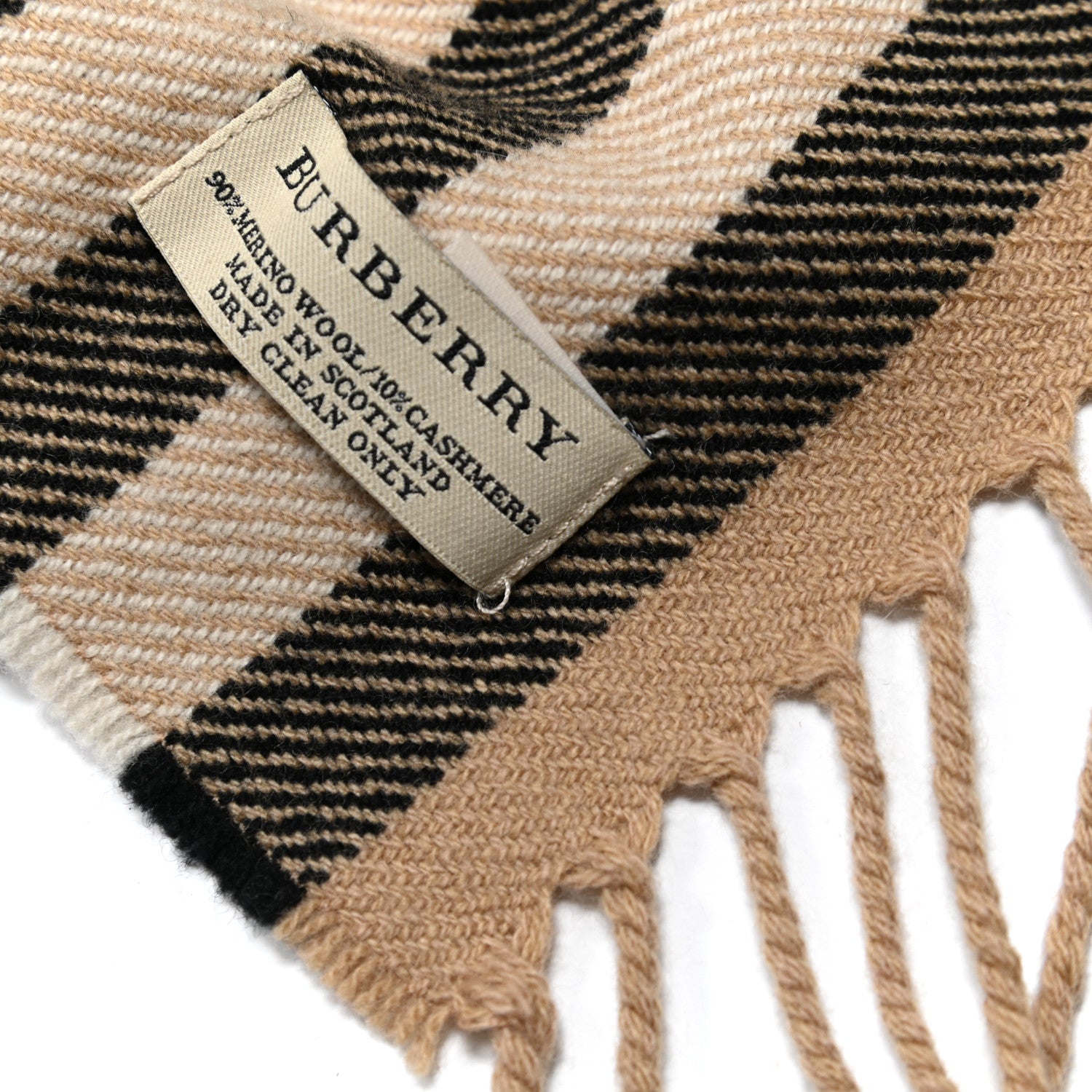 Burberry Wool Cashmere Half Mega Check Happy Fringe Scarf Camel 4 of 5