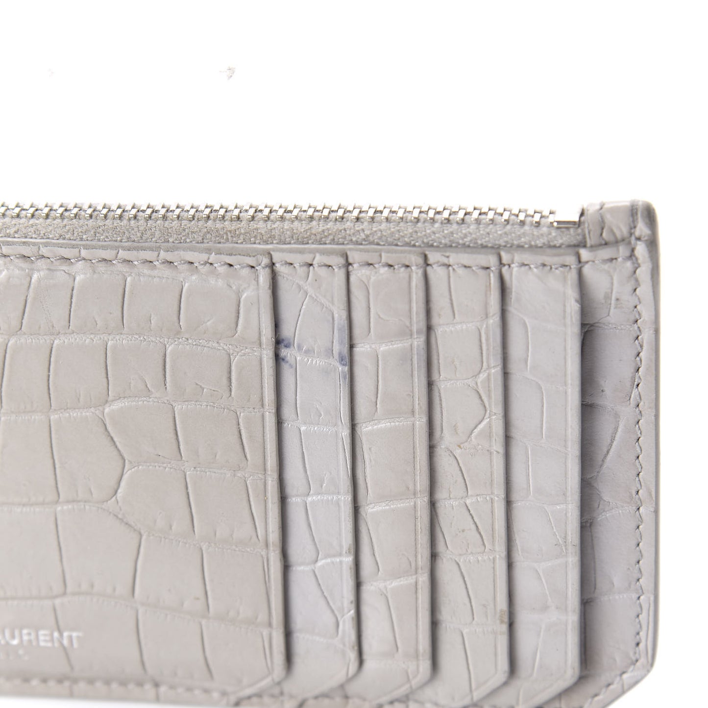 Calfskin Crocodile Embossed 5 Fragments Zip Pouch Card Holder Mouse Grey