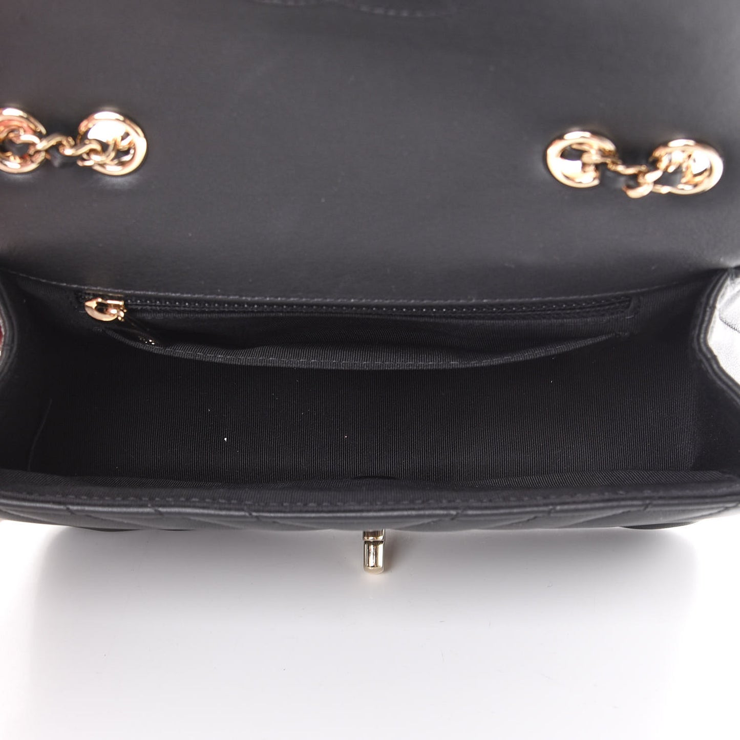 Calfskin Chevron Quilted Mini Statement Flap Black