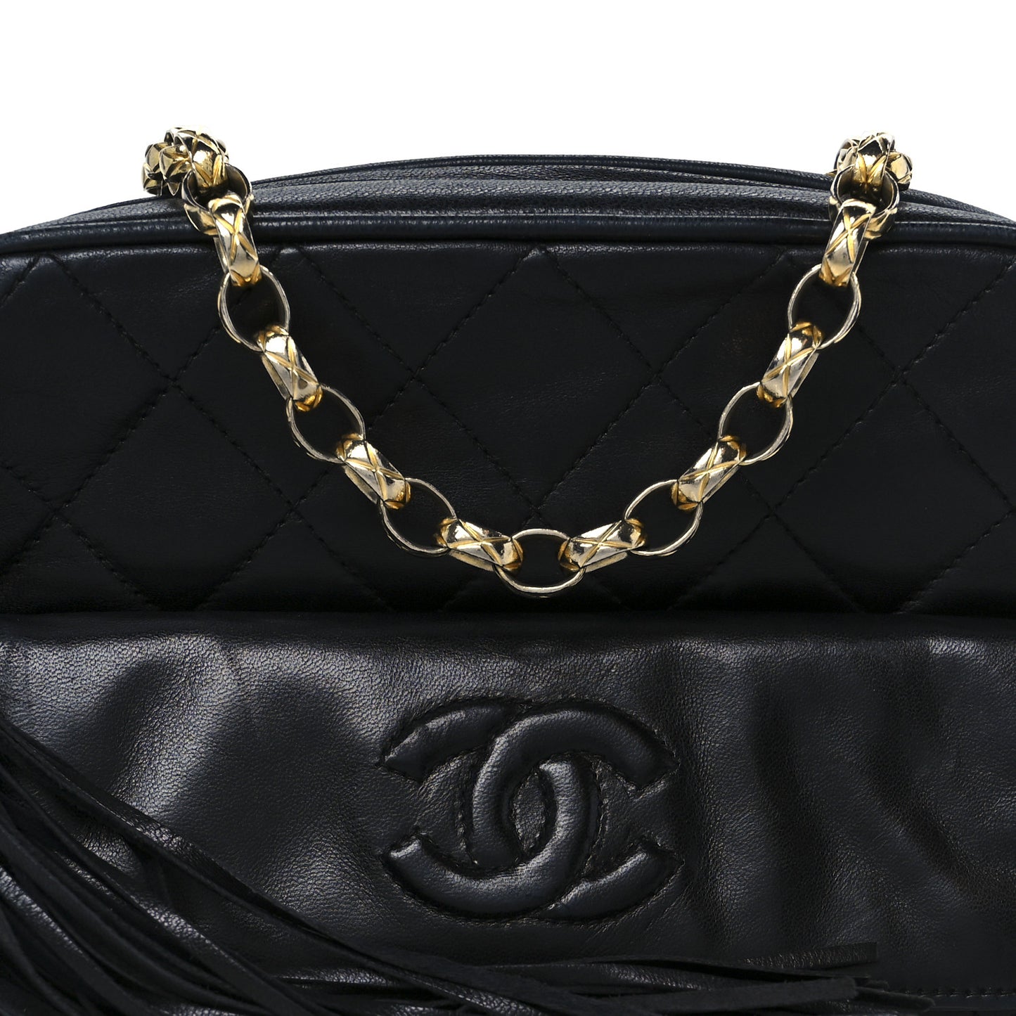 Lambskin Quilted Tassel Camera Case Black