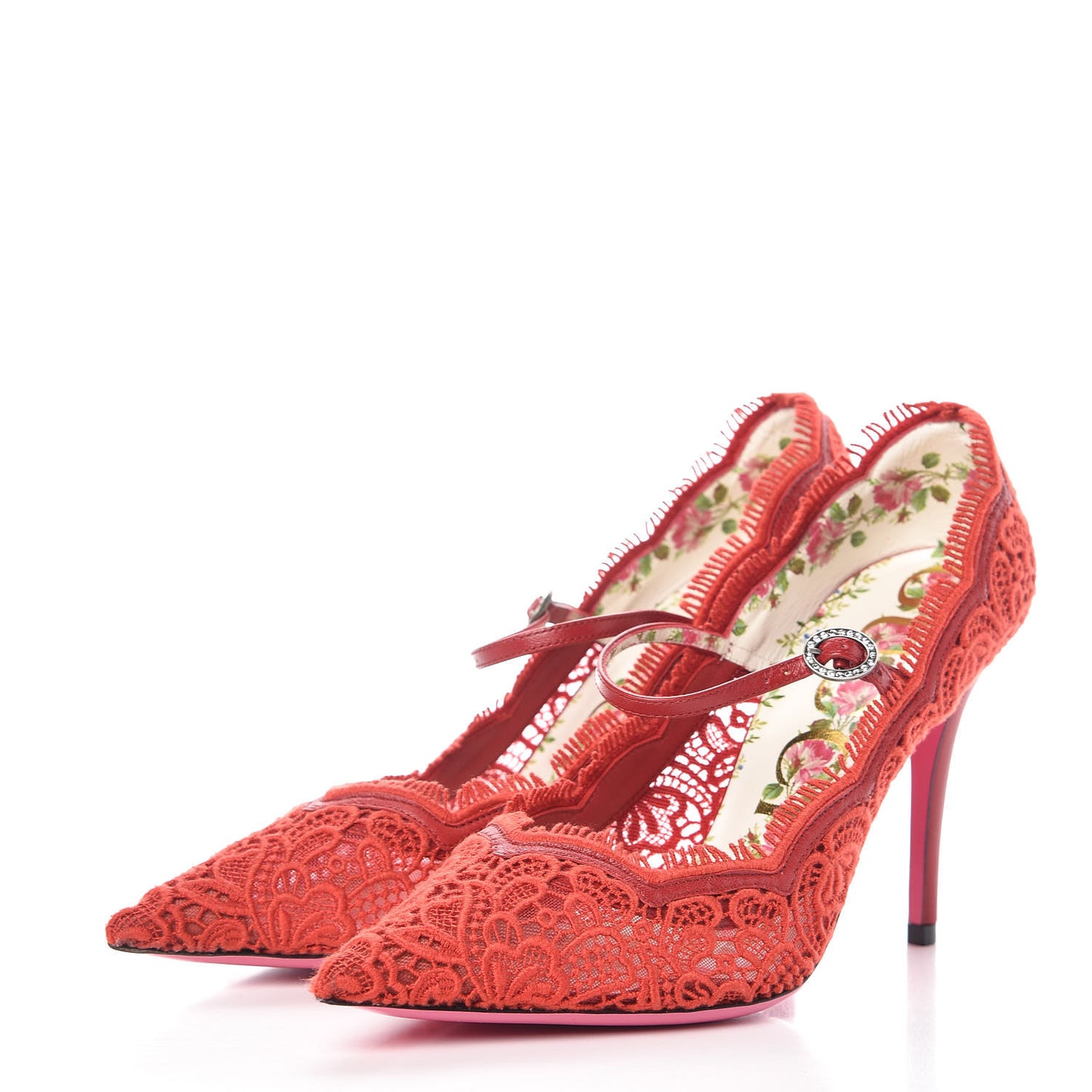 Lace Pizzo Venice Pumps 38.5 Hibiscus Red