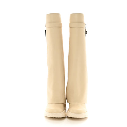 Givenchy Grained Calfskin Shark Lock Biker Knee Boots 40 Beige 2 of 8