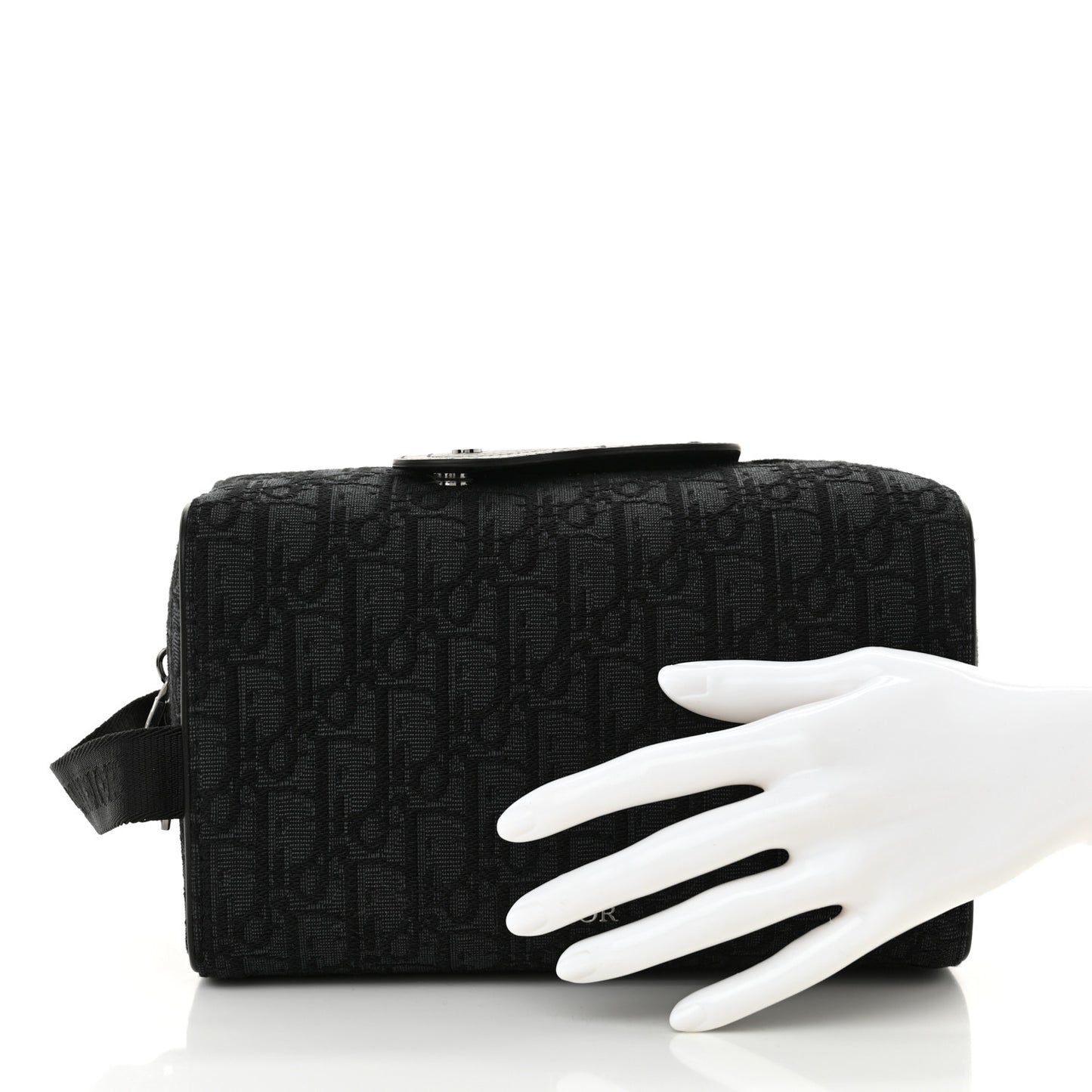 Oblique Jacquard Grained Calfskin Lingot Toiletry Bag Black