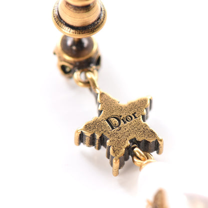 Christian Dior Crystal Pearl Star Bee Earrings Aged Gold 3 of 4