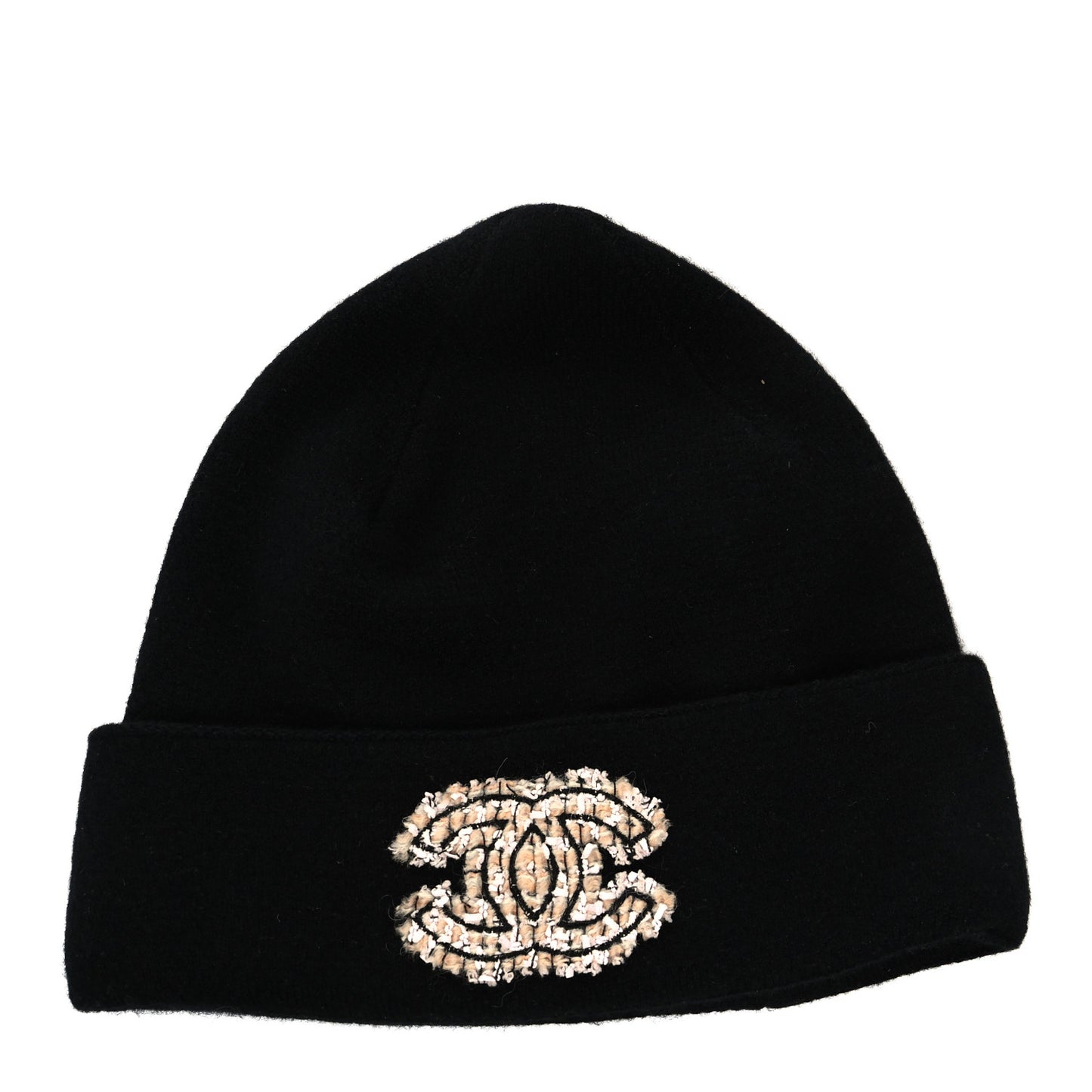 Cashmere Tweed CC Beanie Hat Black Multicolor