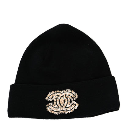 Chanel Cashmere Tweed CC Beanie Hat Black Multicolor 1 of 5