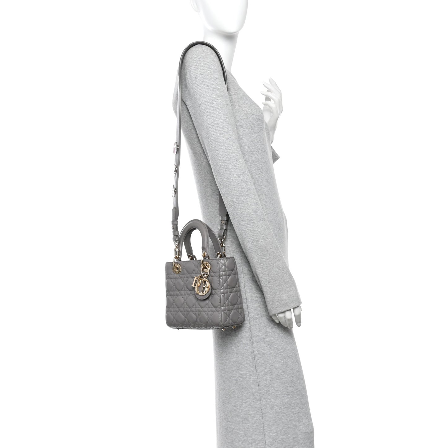 Lambskin Cannage Small Lucky Badges My Lady Dior Grey