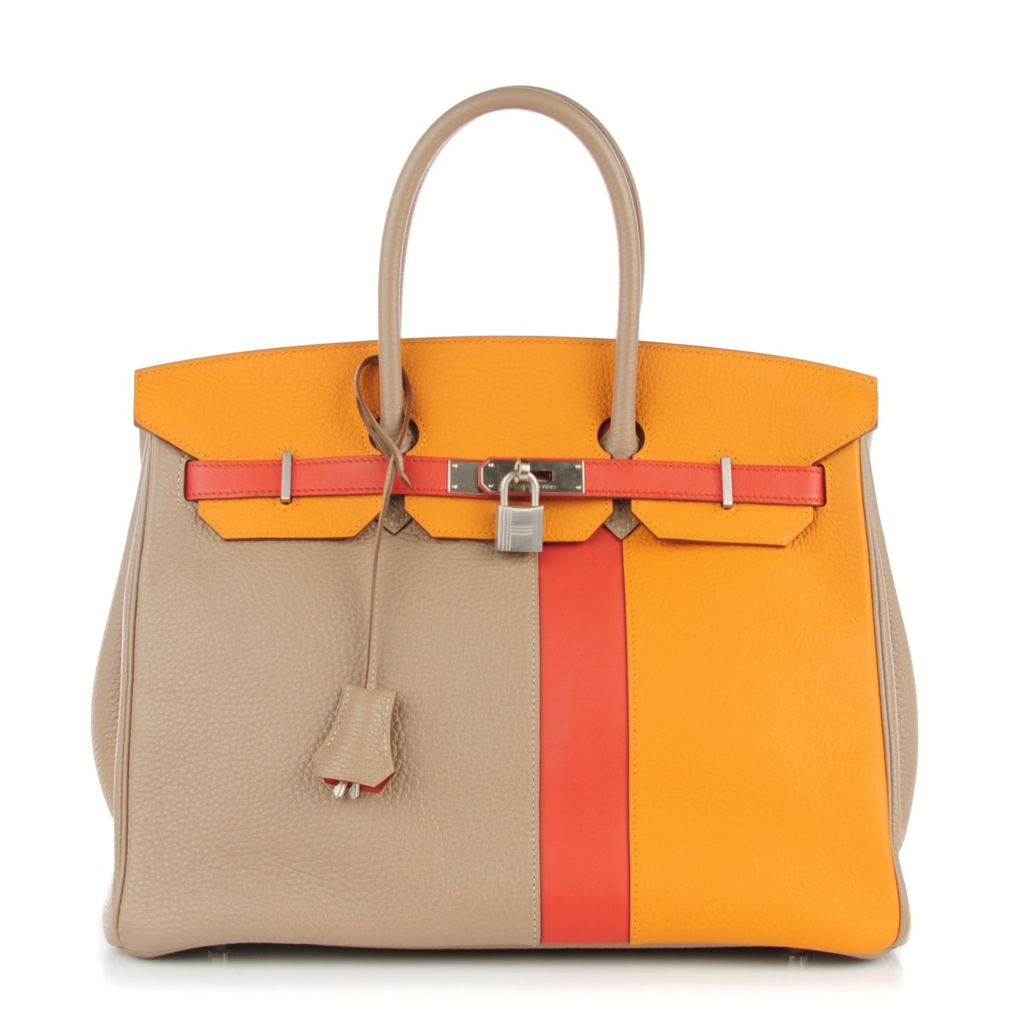 Taurillon Clemence Swift Tri-Color Birkin 35 Sanguine Gris Tourterelle Moutarde