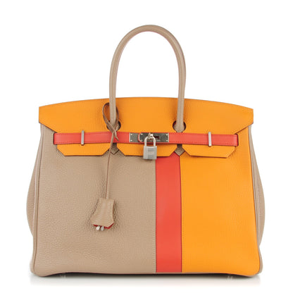 Hermes Taurillon Clemence Swift Tri-Color Birkin 35 Sanguine Gris Tourterelle Moutarde 1 of 23