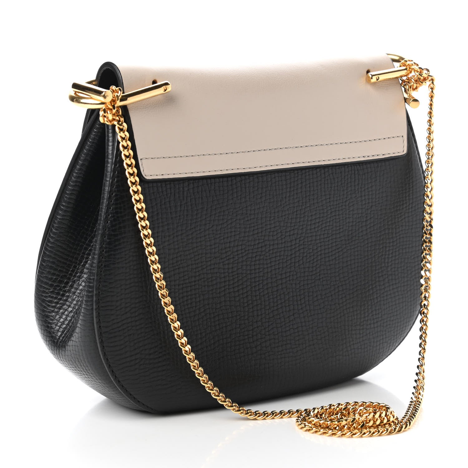 Chloe Grained Calfskin Lambskin Small Bi-Color Drew Shoulder Bag Black Powder Beige 3 of 9
