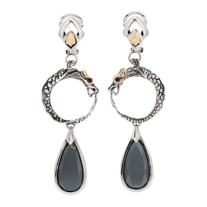 John Hardy Sterling Silver 18K Yellow Gold Hematine Ruby Naga Batu Drop Earrings 1 of 6